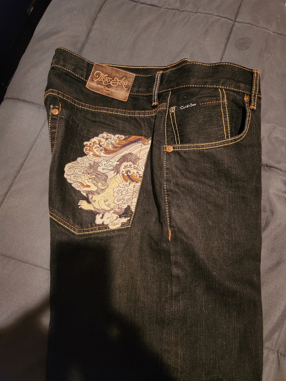 Men's Black Jeans with Embroidered Pocket